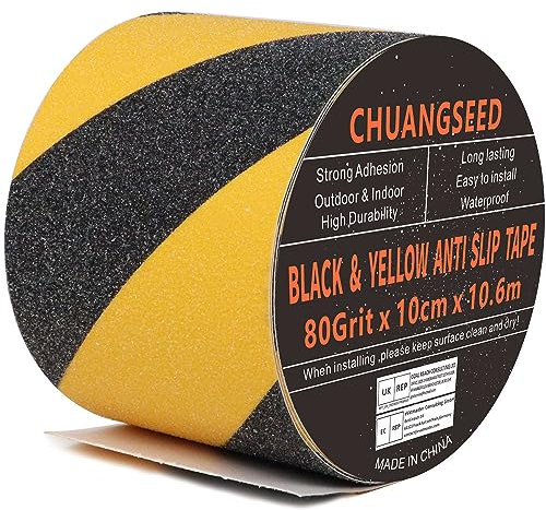 CHUANGSEED Ruban antidérapant Sécurité,10cmx10.6m,Bandes antidérapantes escalier extérieur,Jaune Noir,pour Ruban escaliers averissement,marches,revêtements de Sol,Autocollant