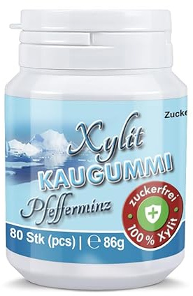 Xylit Kaugummi - Tschüß Karies: 80 zuckerfreie Zahnpflegekaugummi - 100% Xylit, ohne Aspartam, vegan - angenehmer Atem & frischer Mund - Pfefferminz-Geschmack (1 Dose)