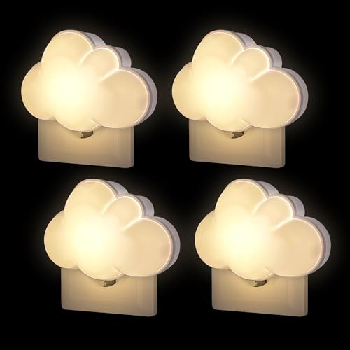 Wetry Nachtlicht Baby Steckdosen Nachtlampe Steckdosenlicht Automatisch 4 Stück Stilllicht LED Wolken Deko Kinderzimmer Jungen Mädchen