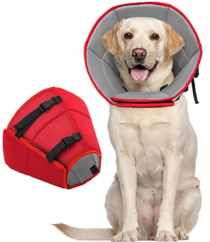 Kuoser Halskrause Hund, Leckschutz-Halsband für Hunde, Kragen Hund, Rot L | Bequemer Hund Halskrause mit Klettverschluss, verstellbar, schützt nach OPs vor Wundlecken und ermöglicht freie Bewegung