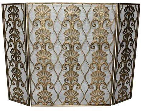 Kaminschirme, üppiger Kaminschirm aus Bronze, Gold, Scroll-Muschel-Design, verzierter Kaminschirm, Deko, Flache Kaminschirme, dekorativ