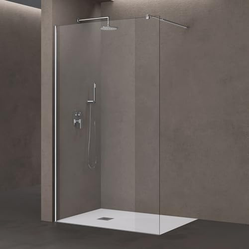 doporro Duschwand für Dusche 100x200cm Duschabtrennung 10mm ESG-Klarglas | Walk-In Dusche | mit Nanobeschichtung | rechteckiger Stabilisator aus Edelstahl | Aluminiumrahmen in Chrom | Bremen02K