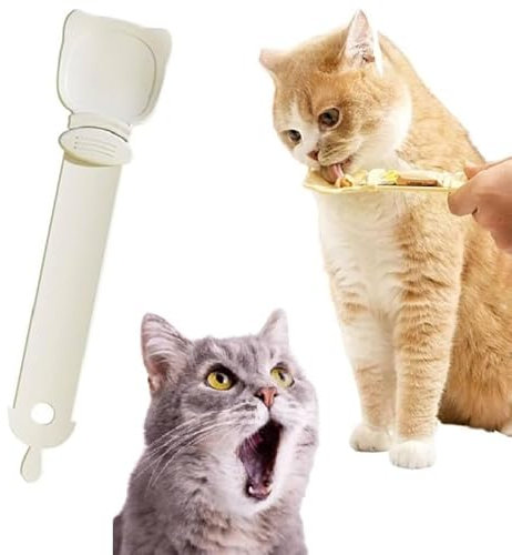 EHOTER Cat Strip Squeeze Spoon Lickable Cat Treat Spoon Cat Wet Treats Dispenser Spoon Easy Food Feeding Spoon for Dogs and Cats Cat Strip Feeder with Long Handle (A-Beige)