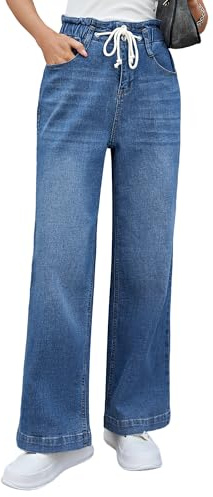 Roskiky Jean pour femme, coupe large, stretch, taille haute, élastique, Bell Bottom, baggy, Y2k, XL
