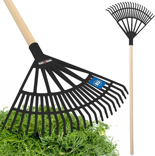 KOTARBAU® Râteau éventail 37 x 44 cm |Ramasse-feuilles |Rateau A Feuille Noir |Rateau Feuilles Jardin |Balai A Gazon |Rateau A Gazon |Balai A Feuilles |Râteau à Feuilles |Balai à Gazon avec tige