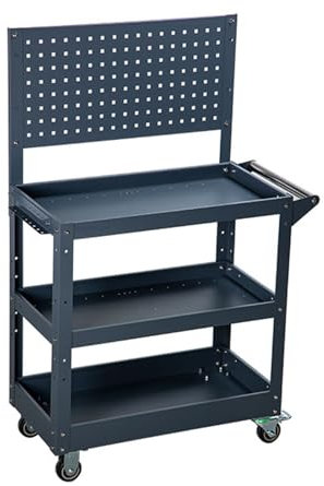 YCOVSFP Allzweck-Servicewagen, 3-stöckig, Rollbar, 150 Kg, Werkzeugwagen Mit Rädern, Mit Stecktafel for Schraubendreherhalter, Servicewagen for Werkzeug-Organizer for Lager, Fabrik, Garage(Black)