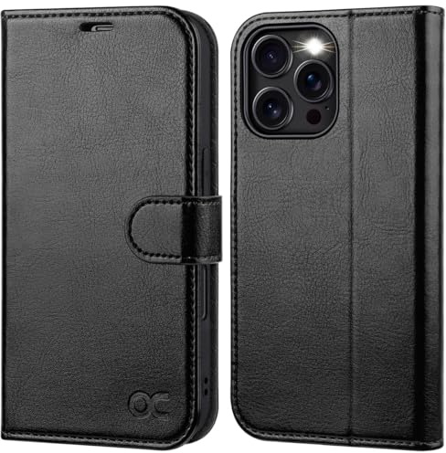 OCASE for iPhone 16 Pro Max Case, PU Leather Wallet, Black | Magnetic Flip Folio Cover with RFID Blocking, Card Holders, Shockproof TPU, and Kickstand for 6.9 Inch iPhone 16 Pro Max