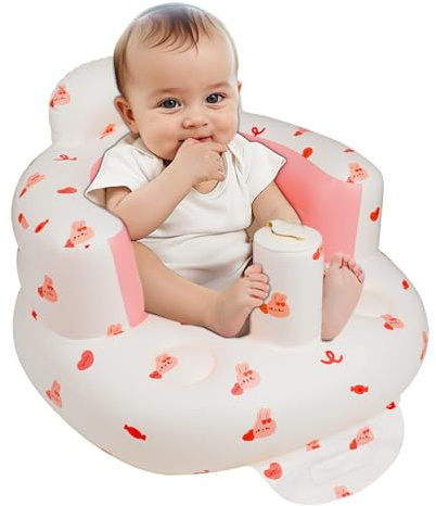 EKEPE Asiento inflable para bebés a partir de 3 meses, asiento de suelo para bebé, asiento de bebé, silla inflable con bomba de aire incorporada, conejito