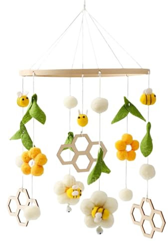 Móviles de Cuna para Bebés, Móvil de Cuna Colorido, Móvil de Madera para Bebé, Campana de Viento de Felpa para Cuna, Accesorios para Cuna, Móvil de Cuna con Abejas y Flores para Niños y Niñas