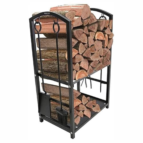 Étagère de rangement en métal pour bois de chauffage, organiseur de cuisine, intérieur/extérieur, étagère noire pour bois de chauffage