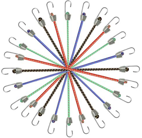 loghohu 12Pcs 10inch Bungee Cords Small Bungee Cords Mini Bungees Cord with Hooks Adjustable Bungee Cord for Luggage Luggage Roof Rack Hang Outdoor Tent Tarp Bike Car RV (Green,Black,Blue,Orange)