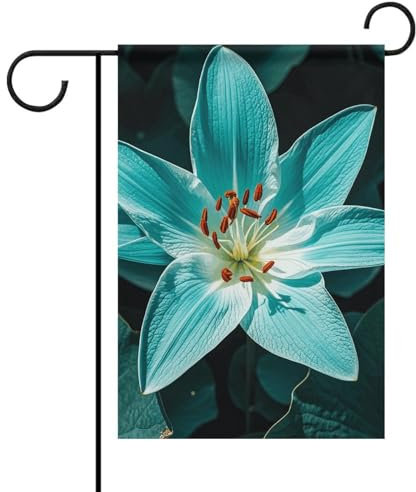 Drapeau de jardin bleu sarcelle lys double face - Décorations d'extérieur résistantes aux intempéries - Bannière de terrasse - Décorations de jardin pour toutes les saisons