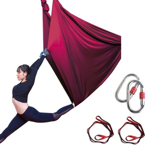 Generisch Aerial Yoga Hängematte Pilates Trapez Silk Elastische Yogatuch Haengematte Seiden Yoga Schaukel Set Hängetuch Equipment Inkl. Karabiner, Daisy Chain