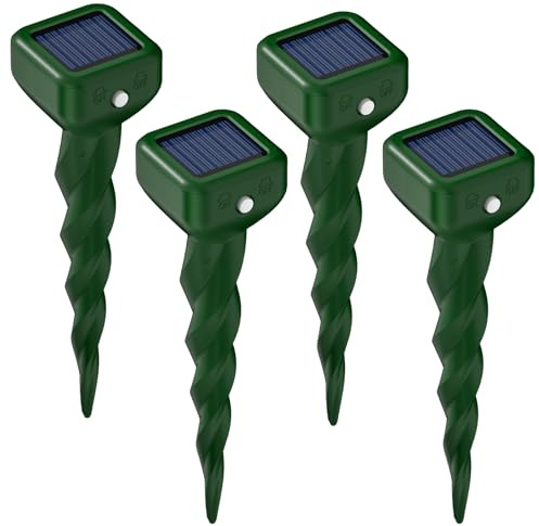 Repulsif Taupe Solaire, Anti-Taupe Solaire Vibration et Ultrasons, IP66 Imperméable Anti Taupe, Repousse Taupes, Serpents, Campagnols, Gophers pour Jardin et Pelouses (4 Pièces)