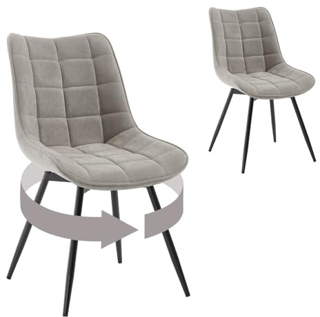 WOLTU Esszimmerstühle 2er Set drehbar, gepolstert, Samtbezug, Hellgrau | Küchenstühle, mit Rückenlehne, Metallbeine, für Wohnzimmer Schlafzimmer Esszimmer