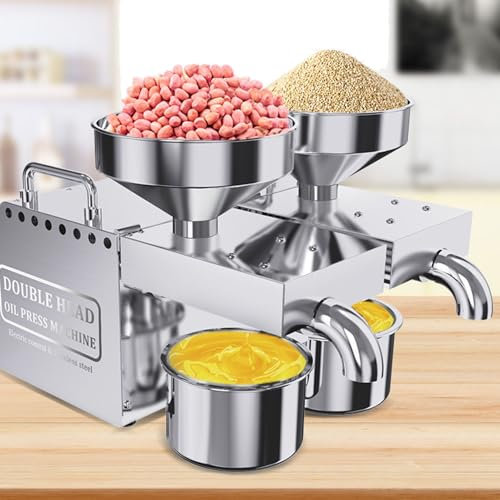 SHENGSHIYU Presse Graines pour Huile D'Graines Double Sorties D'Huile, Acier Inoxydable 304 Presse a Huile Montage Rapide Presse Huile pour Graines Et Noix Montage Rapide