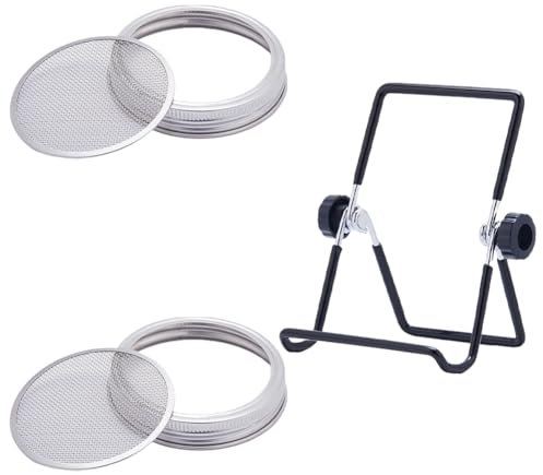 Sprossenglas-Set aus Edelstahl mit Ständer und Deckel, zum Anbauen von Bohnensprossen, Brokkoli, Alfalfa in Einmachgläsern, 3-teiliges Set für normale und breite Mundgläser