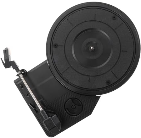 Großes Grammophonwerk für Retro Plattenspieler mit 200-mm Teller | Schwarz, Kunststoffgehäuse, Integrierte Lautsprecher, Vintage und Classic Optik, für Musikliebhaber