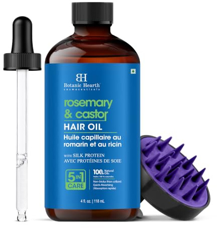Botanic Hearth Rosemary Castor Hair Oil 4 Fl Oz (118 ml) | Cold Pressed - Hexane Free, 100% Natural - Pure Castor Oil Organic for Eyelashes, Hair Growth, Eyebrows, Skin, Face | 100% Natural and Vegan | Strengthening Dry, Frizzy, Damaged Hair & Scalp Treatment | No Parabens or Harmful Sulfates | All Hair Types