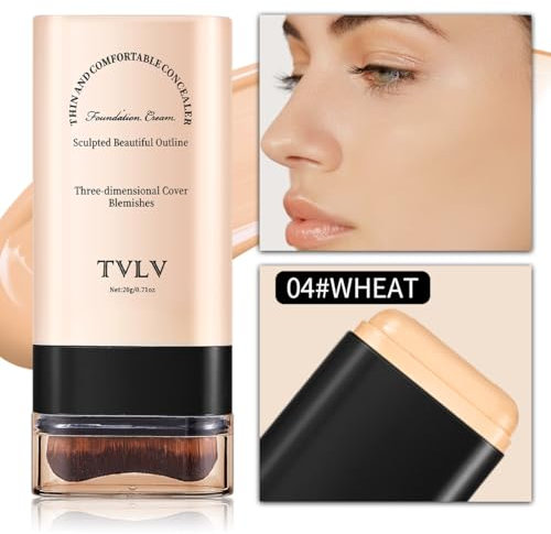 Full Coverage Foundation Stick, Mehrzweck Foundation Stick, Cream Foundation Makeup mit Pinsel, Double Head Longwear Concealer und Contour Stick, Wasserfestes, Natürlich Matte Makeup Finish (04Wheat)