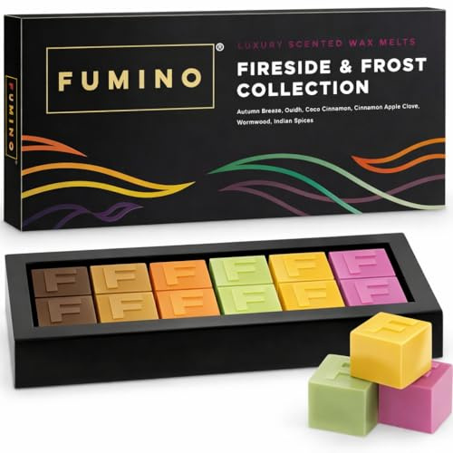 Fumino Frisches Handgemachtes Luxus-Schmelzwachs Kamin & Frost Multipack-Set 12 Duftwachs-Stücke 6 Düfte Intensiver Duft mit Bienenwachs und Kokosöl