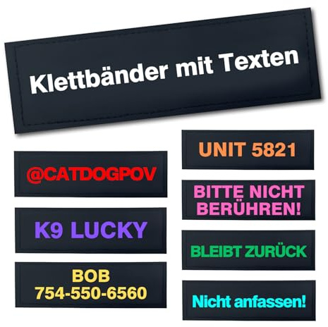 2 Stück Personalisierte Namensaufnäher Für Hundegeschirr Wasserdichtes PU Klett Patch Selbst Gestalten (Schwarz, Klein: 11 cm x 3 cm)