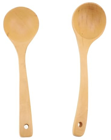 Fyearfly 2PCS Wooden Spoon Ladle Set for Cooking - Non Stick Wood Kitchen Tools for Stirring and Serving Soup