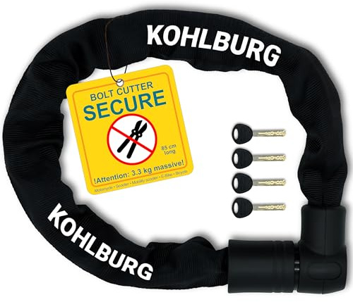KOHLBURG Antifurto a catena ultraresistente [85 cm, Resiste ai tagliabulloni] – Livello di sicurezza massimo 15 – Per moto, scooter, bici elettrica & bicicletta – Antifurto ad alta sicurezza