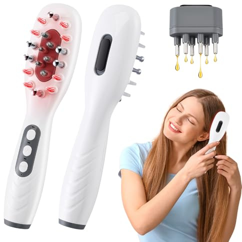 Elektrisch Kopfhaut Massagebürste 6-in-1 mit Lila, Rot & Blau Licht Therapie, EMS Mikrostrom & Vibration, 1200mAh Akku, Haaröl Applikator mit 8ml Tank für Haarwuchs & reine Kopfhaut