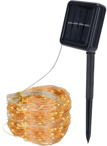 Casativo Solar Kupferdraht Lichterkette 22m, 200 warmweisse LEDs, IP44 – Perfekt für Garten, Balkon oder Terrasse