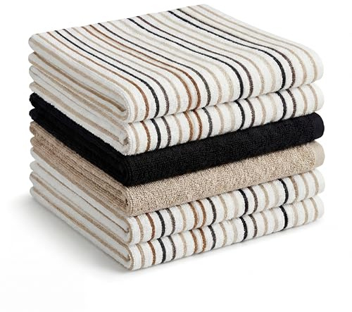 BOSKIMO Strofinacci Cucina Premium Cotone – Set 6 Panni Cucina in Microfibra e Spugna, Canovacci Assorbenti in Cotone, Panni Pulizia (Aura Beige)