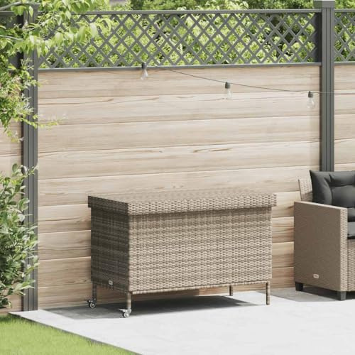 Frdhee Boxen Aufbewahrung Gartenbox, Gartentruhe mit Rollen Hellgrau 110x55x73 cm Poly Rattan, Robust und Einfach im Aufbau