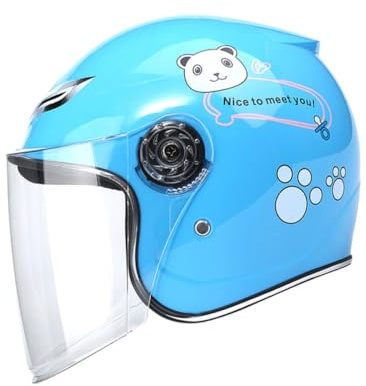 TOPBATHY Casque Garçon et Filles Intégral à Motif Dessin Animé Bleu Ciel Protection Grosse Visière Transparente Léger en Polypropylène Confortable Doublure Intérieure Respirante pour