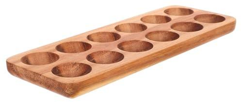 ELEOUTI Huevera de Madera de Acacia con Ranuras Organizador Elegante para Huevos Bandeja Versátil para Cocina Encimera y Nevera Almacenador Práctico para Huevos Frescos