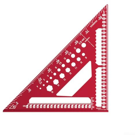 Desiumite 12 Inch Woodworking Square Aluminum Angle Gauge Dual Scale 45 90 Degree Measuring Tool Marking Guide 4.5mm Thick Metal Construction Adjustable(Red)