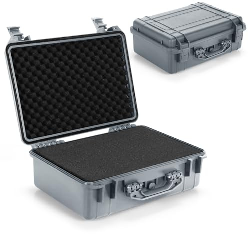 GiantexUK Waterproof Hard Case, Protective Camera Case with Customized Foam, Portable Outdoor Tool Box for Electronics, Drones, Cameras and Firearms (Grey, 45x34x18cm) | Portable Outdoor Tool Box with Customized Foam for Electronics, Drones, Cameras and Firearms