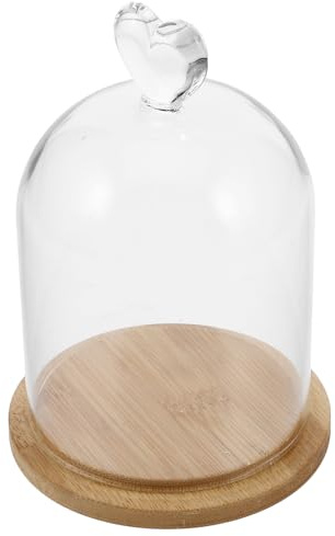 Healeved Cloche en Verre Transparente avec Dôme de Fleurs Éternelles, Support en Bambou Plat, Couvercle en Verre de Cœur, Décoration Intérieure Romantique et Bougies en Pot DIY, Accessoire