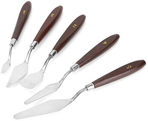 Set di spatole professionali in acciaio inossidabile con manico in legno, kit di spatole per pittura a olio per artisti pittori, 5 pezzi di diverse dimensioni