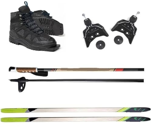 Ensemble de Skis de Fond 3 Broches 75 mm avec Chaussures, Fixations et bâtons, Taille Classique 177 cm