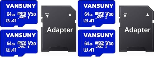 Vansuny 64GB Micro SD Card, 4 Pack MicroSDXC Memory Card with A1 Class10 U3 V30 Full HD Video Recording TF Card (2 Micro SD Cards + 1 SD Adapter)