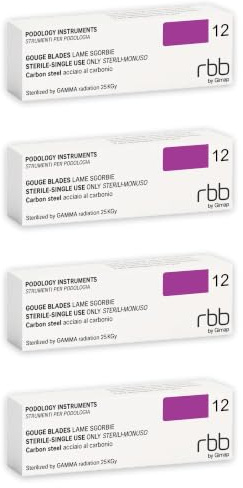Eilà Beauty Lame Sgorbie per Podologia Professionale, Strumento Podologico Sterile Monouso in Acciaio al Carbonio AISI 420, Sterilizzazione a Raggi Gamma (12 mm Box da 4 (80 Lame)) | 9 misure disponibili; blister individuale; formato scorta clinica; taglio netto e preciso