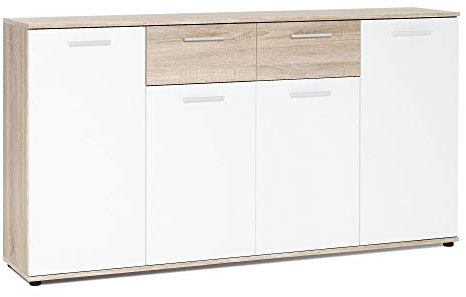 Newfurn Sideboard Kommode Natur Anrichte Highboard Mehrzweckschrank II 160x85x 35 cm (BxHxT) II [Esra.Nine] in Sonoma Eiche/Sonoma Eiche/Weiß Wohnzimmer Schlafzimmer Esszimmer