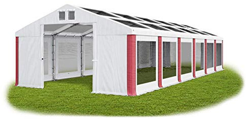 Das Company Tenda per Feste bianco-rosso 6x12m Tetto e Lati Trasparenti Impermeabile 580 g/m2 PVC Costruzione Winter sul Fondo e Rinforzi Tetto e dell'Ingresso tutto l'anno Tenda da Giardino