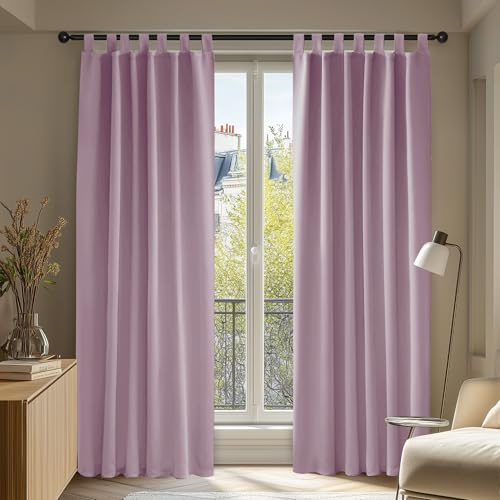 Deconovo Set mit 2 Vorhängen, Blickdicht, Thermisch, gegen Kälte, mit Schlaufen, Wohnzimmer, Design, 140 x 290 cm, Hellrosa, Vorhänge für Schlafzimmer