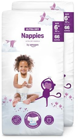 by Amazon Ultra Dry Windeln – Größe 6+ (ab 16kg) – 132 Windeln (2 Packungen à 66 Stück), MULTIPACK (Zuvor unter der Marke von Mama Bear, gleiches Produkt)