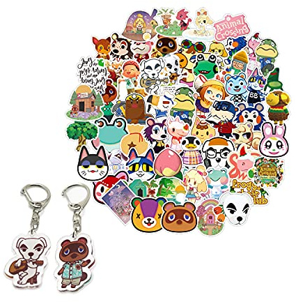 GTOTd Animal Game Stickers (100Pcs) with Keychain Decor (2Pcs) | Viny Waterproof Cartoon Video Game Stickers for Teens DIY Decal Party Supplies for Water Bottle Luggage Skateboard