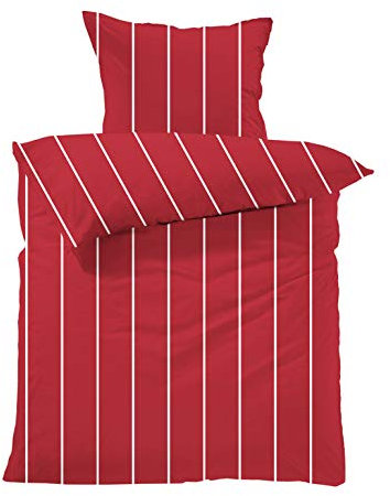 Lavea® Bettwäsche Set - Andrea 135 x 200cm + 80 x 80cm. Design: Feine Streifen - Farbe: Rot 100% Baumwolle. Hochwertig mit Reißverschluss. GOTS/Bio Zertifiziert.
