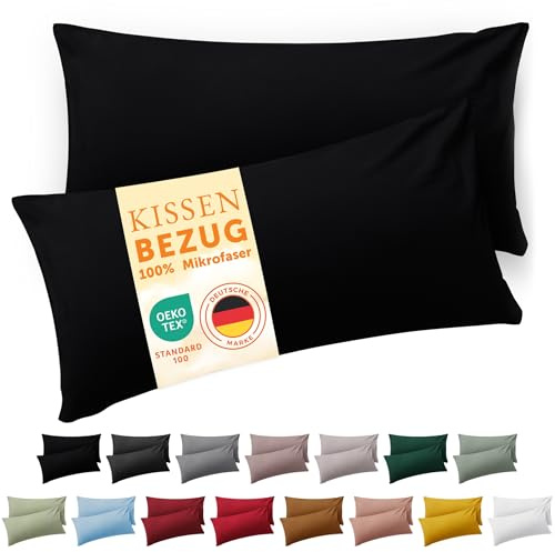 Blumtal Kissenbezug 40 x 60, 2 Stück - Oeko-TEX zert. Kissenbezüge 100% Mikrofaser in extra weich & waschmaschinenfest - Bezug Kissen 40x60 Schwarz