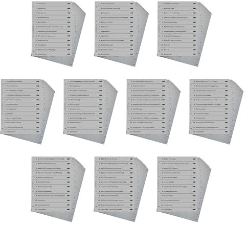 10er Komplett-Set Ordnerregister für Ordnung in allen wichtigen Bereichen wie z.B. Gesundheit, Finanzen, Eigenheim, Immobilien, Kfz, Personal, Photovoltaik, Steuern, Versicherungen, Dokumente