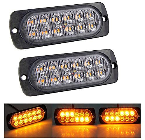 RIGIDON 2 Pcs 12 LED orange feu de freinage stroboscopique, 12V 24V Barre lumineuse led pour offroad véhicule voitureutilitaire, bateau, remorque, caravane, 3000K Balise clignotante de sécurité